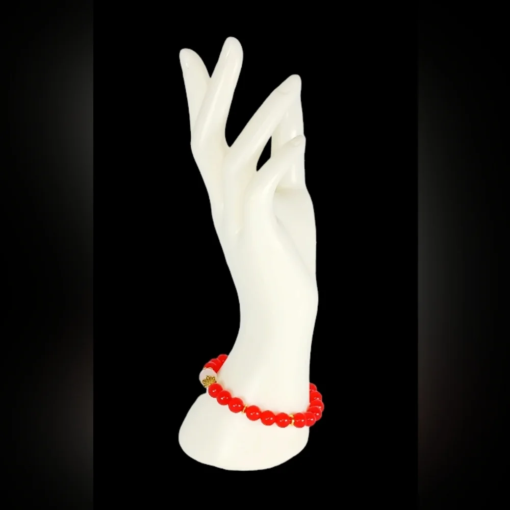 Red Jade & Rose Quartz Crystal Beaded Stretch Bracelet Y2K Mini Mala Lovecore